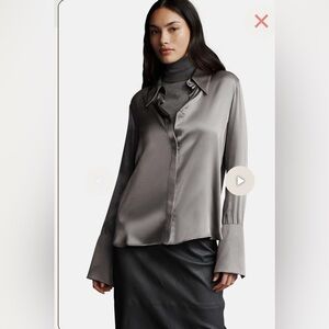 Satin Button-Down Blouse in Steel Gray